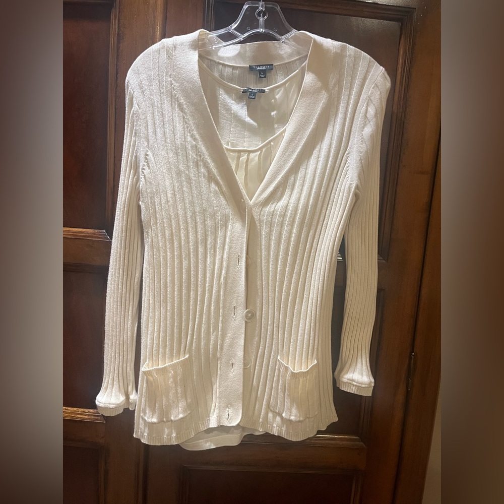 Talbots Cream Ribbed Knit Top - Picture 2 of 3